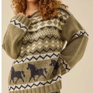 NWT Altar'd State Fern Fair Isle Horse Sweater